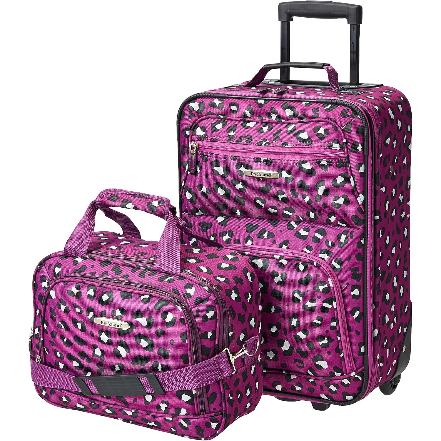 Rockland Fashion Softside Upright Luggage Set, Expandable,Telescopic Handle,Wheel, Purple Leopard, 2-Piece (1419) - 1